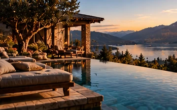 Infinity pool overlooking mountain scenery