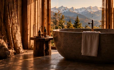 Luxury bath with panoramic mountain views